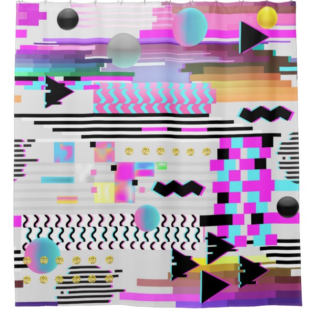 Seamless Pattern Glitch Design. Cyberpunk Digital  Shower Curtain (Front)