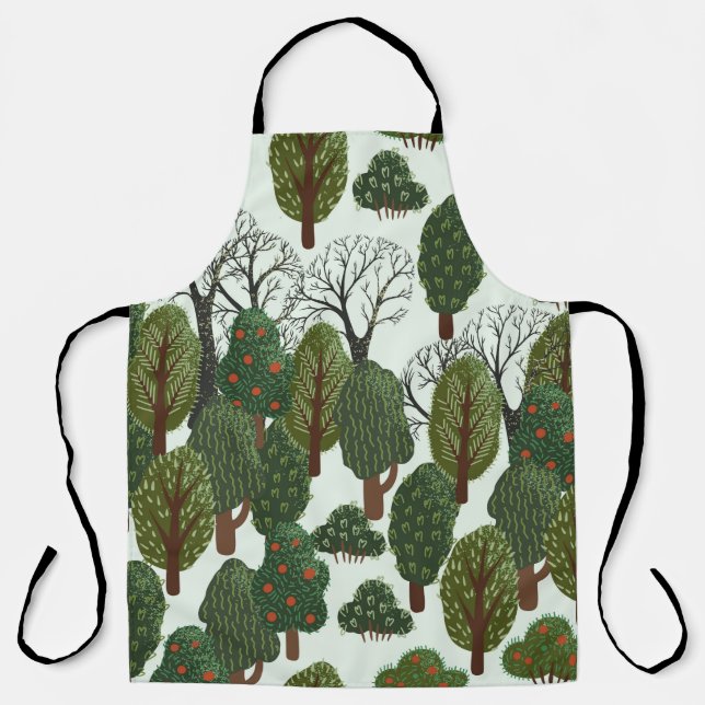Seamless pattern, green forest with different tree apron (Front)
