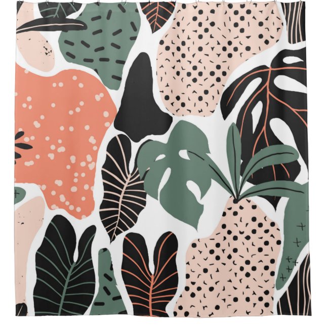 Seamless pattern, hand drawn abstract plant, leaf  shower curtain (Front)