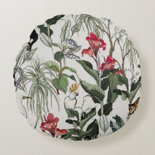 Seamless Pattern Hand Drawn Botanical Illustration Round Cushion