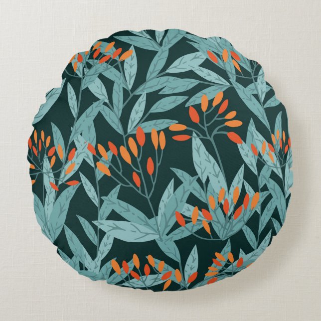 Seamless pattern hand drawn tree branches with lea round cushion (Front)