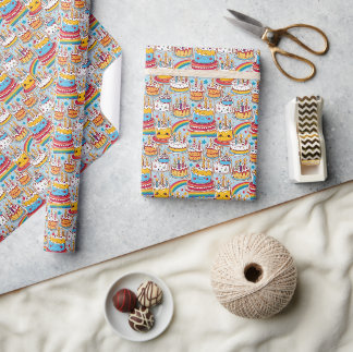 Seamless Pattern Happy Birthday Party Wrapping Paper