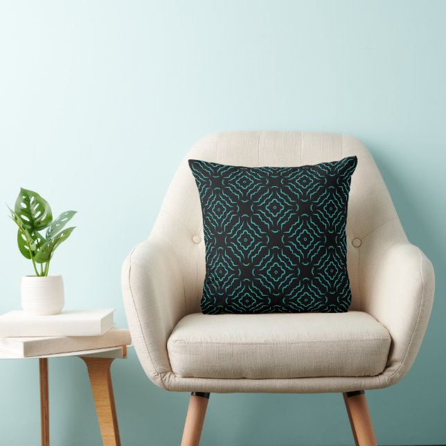 Seamless Pattern In Bright Turquoise On Black Cushion (Chair)