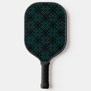 Seamless Pattern In Bright Turquoise On Black Pickleball Paddle