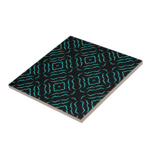 Seamless Pattern In Bright Turquoise On Black Tile