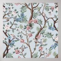 Seamless pattern in chinoiserie style with peonies