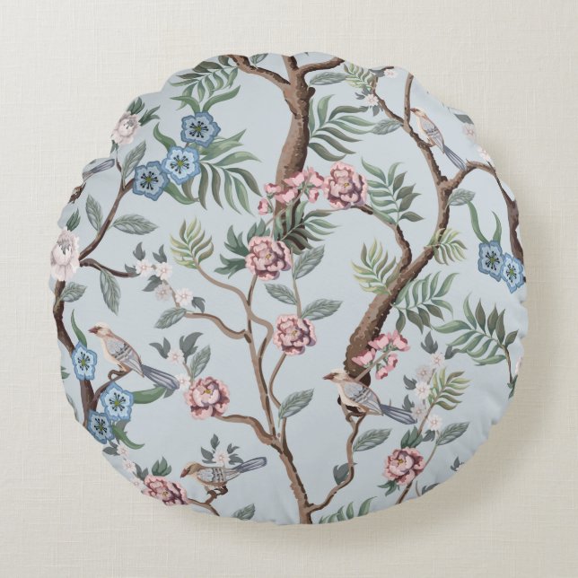 Seamless pattern in chinoiserie style with peonies round cushion (Front)
