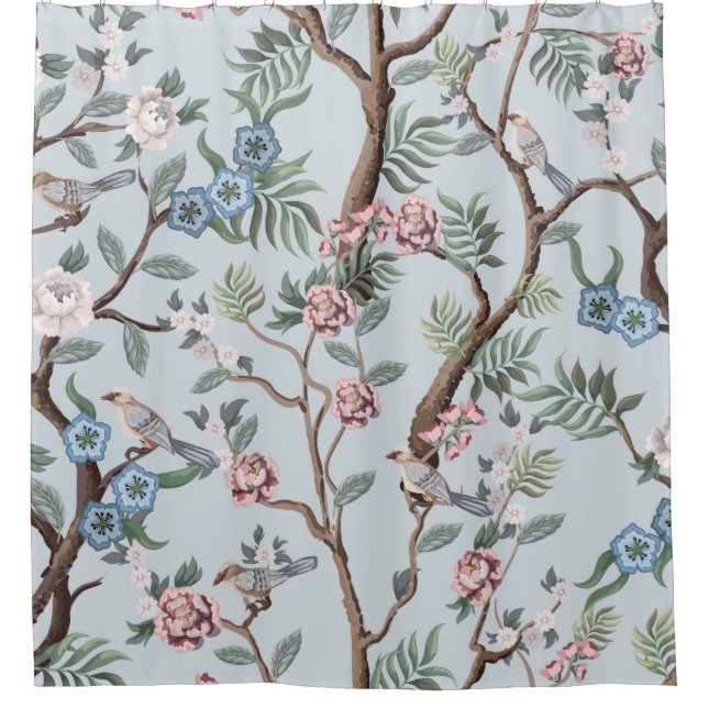 Seamless pattern in chinoiserie style with peonies shower curtain (Front)