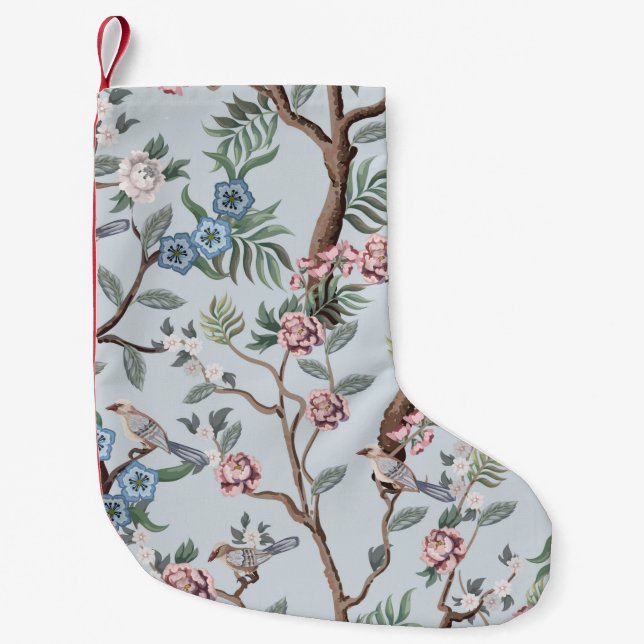 Seamless pattern in chinoiserie style with peonies small christmas stocking (Front)