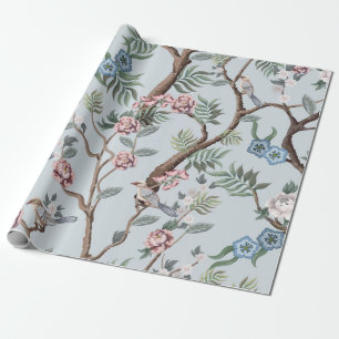 Seamless pattern in chinoiserie style with peonies wrapping paper
