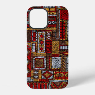 Seamless pattern in patchwork style. Embroidered E iPhone 12 Case
