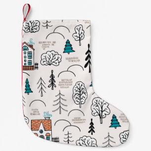 Seamless pattern in Scandinavian style. Small hous Christmas Stocking