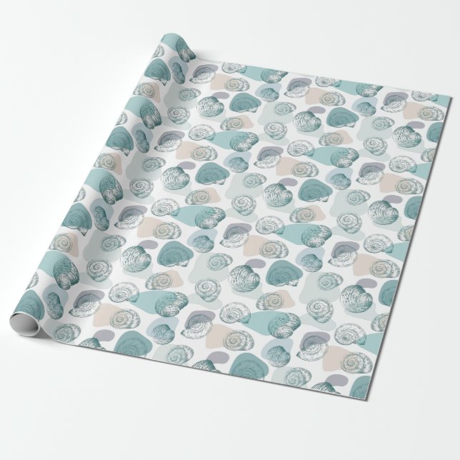 Seamless pattern in trendy colours with seashells wrapping paper (Unrolled)