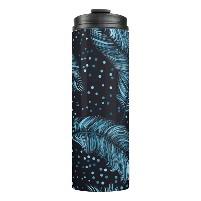 Seamless pattern, infinite texture. dark feather b thermal tumbler (Front)
