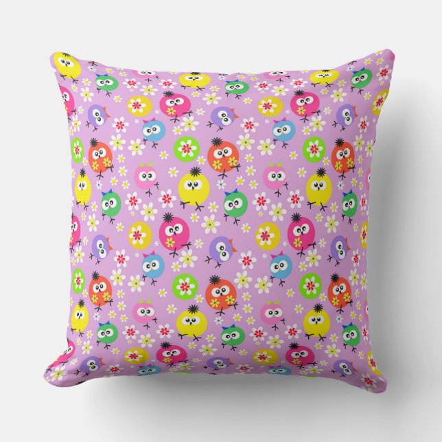 Seamless pattern kids birds owls bright childish  cushion (Front)