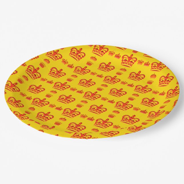 Seamless Pattern King's Crowns Of Red Colour Paper Plate (Angled)
