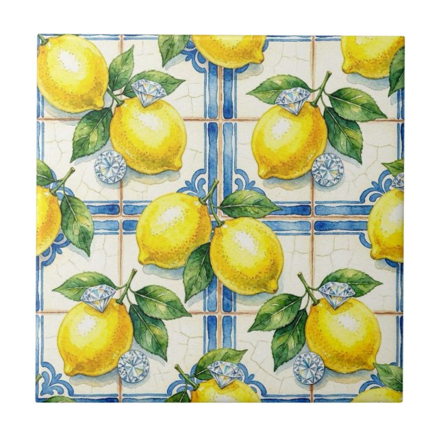 Seamless Pattern Lemons and Diamonds Tile (Front)