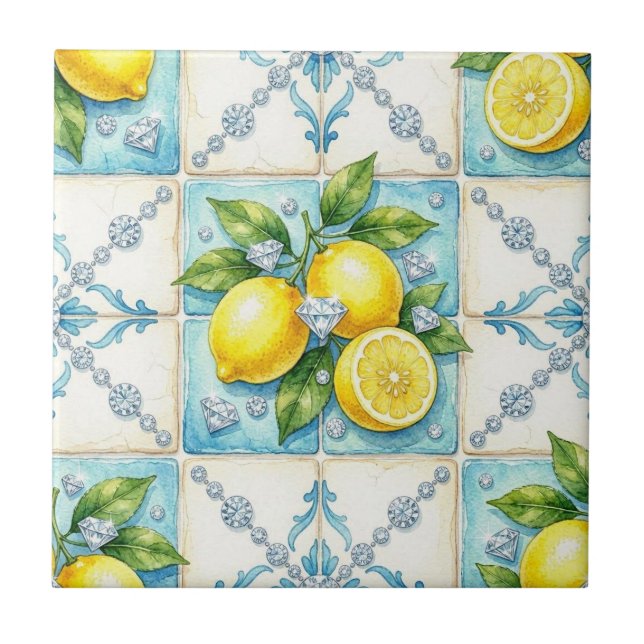 Seamless Pattern Lemons and Diamonds Tile (Front)
