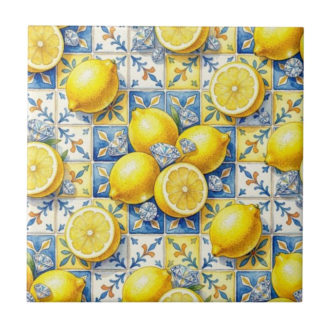 Seamless Pattern Lemons and Diamonds Tile (Front)