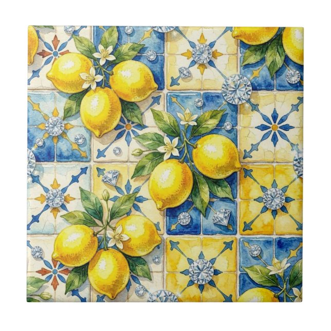 Seamless Pattern Lemons and Diamonds Tile (Front)