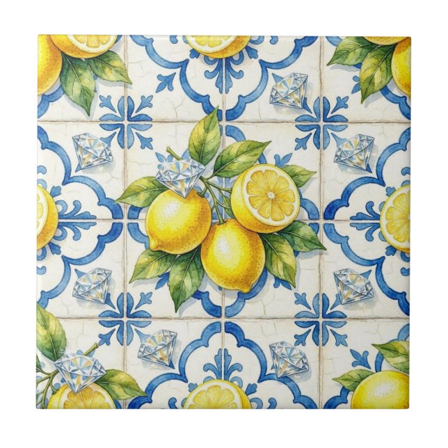 Seamless Pattern Lemons and Diamonds Tile (Front)