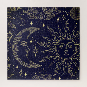 Seamless Pattern Magical Elements Linear Style Jigsaw Puzzle