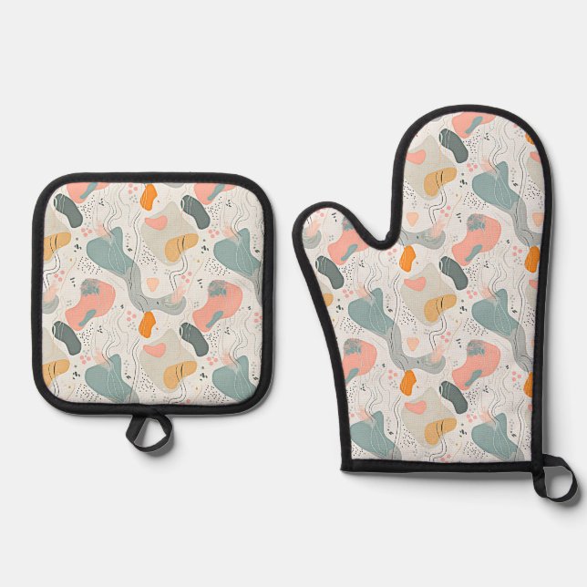 Seamless Pattern Memphis Style Design, white Backg Oven Mitt & Pot Holder Set (Front)