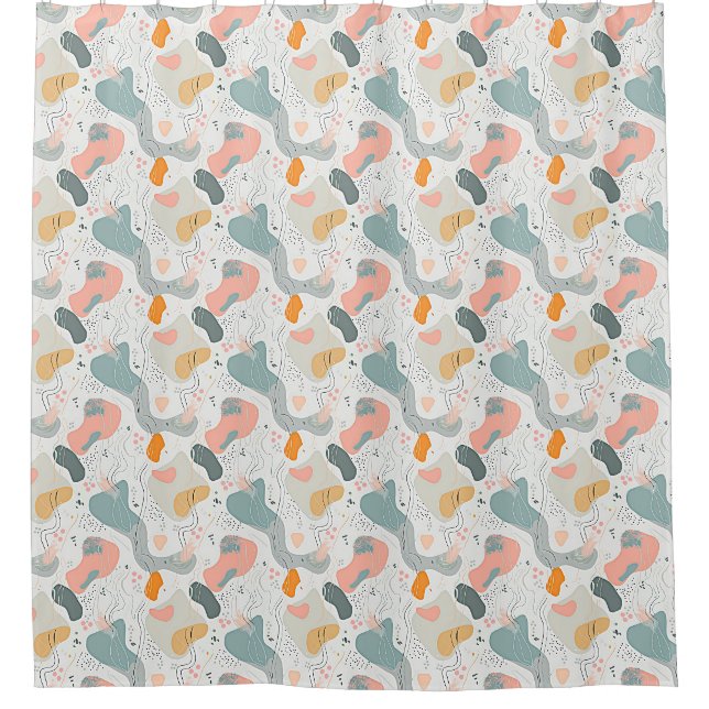 Seamless Pattern Memphis Style Design, white Backg Shower Curtain (Front)