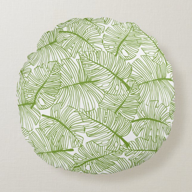 Seamless pattern Monstera leaves background. Flora Round Cushion (Front)