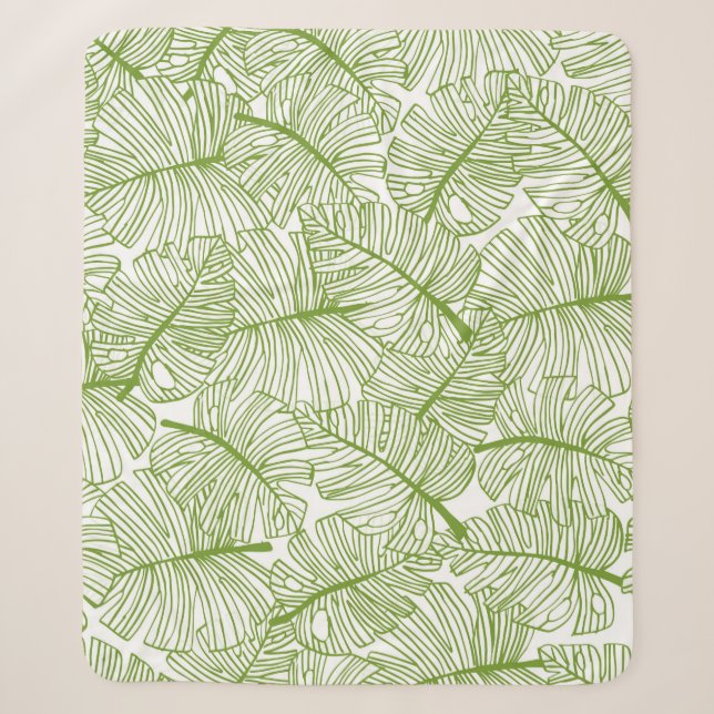 Seamless pattern Monstera leaves background. Flora Sherpa Blanket (Front)