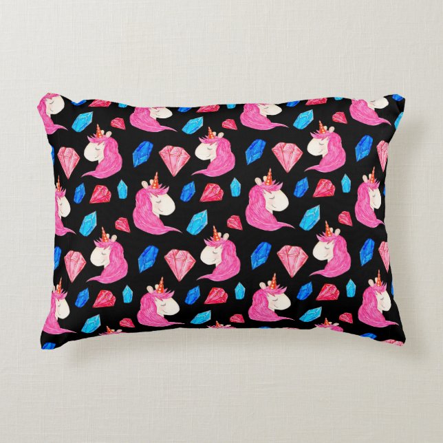 Seamless pattern of a magic unicorn with multicolo decorative cushion (Front)