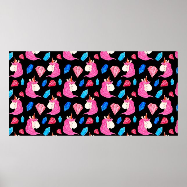Seamless pattern of a magic unicorn with multicolo poster (Front)