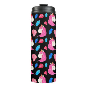 Seamless pattern of a magic unicorn with multicolo thermal tumbler