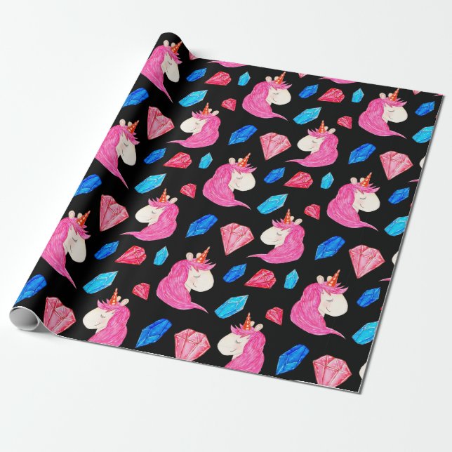 Seamless pattern of a magic unicorn with multicolo wrapping paper (Unrolled)