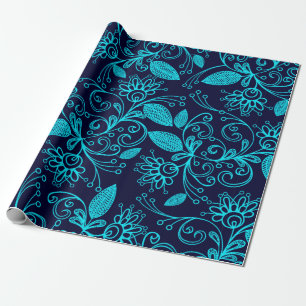 Seamless pattern of abstract blue color on dark ba wrapping paper