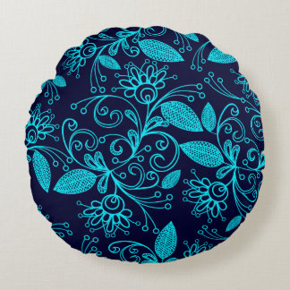 Seamless pattern of abstract blue colour on dark b round cushion