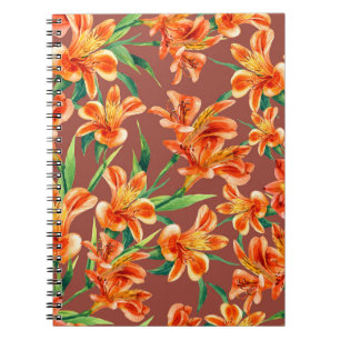 Seamless pattern of Alstroemeria painted in waterc Notebook