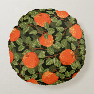 Seamless pattern of apples with green leaves flat  round cushion