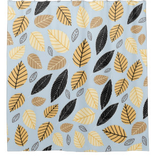 Seamless pattern of autumn leaves on a blue backgr shower curtain