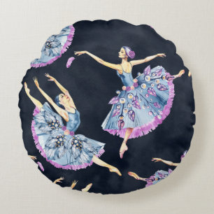 Seamless pattern of ballet dancers, watercolor pai round cushion