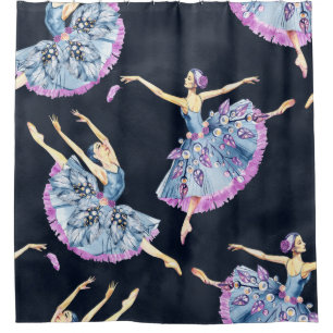 Seamless pattern of ballet dancers, watercolor pai shower curtain