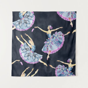 Seamless pattern of ballet dancers, watercolor pai tapestry