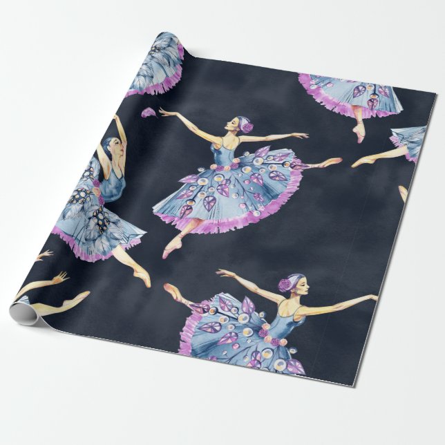 Seamless pattern of ballet dancers, watercolor pai wrapping paper (Unrolled)