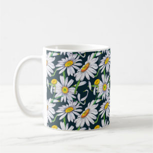 Seamless pattern of big chamomile flowers, petals coffee mug