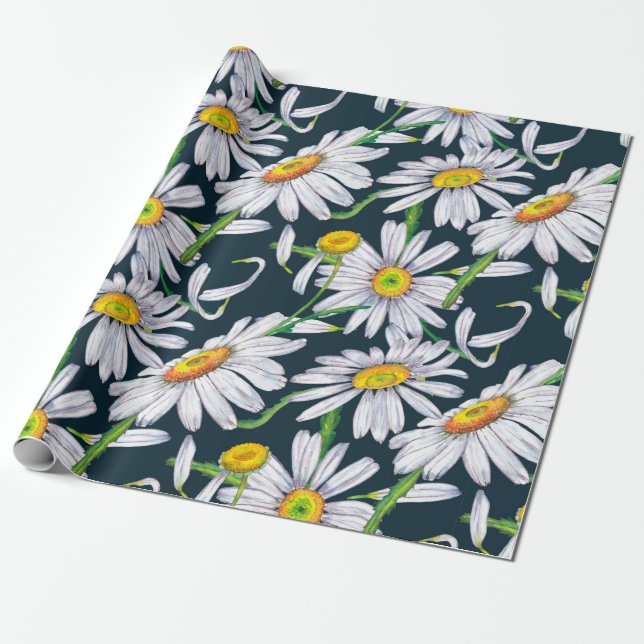 Seamless pattern of big chamomile flowers, petals  wrapping paper (Unrolled)