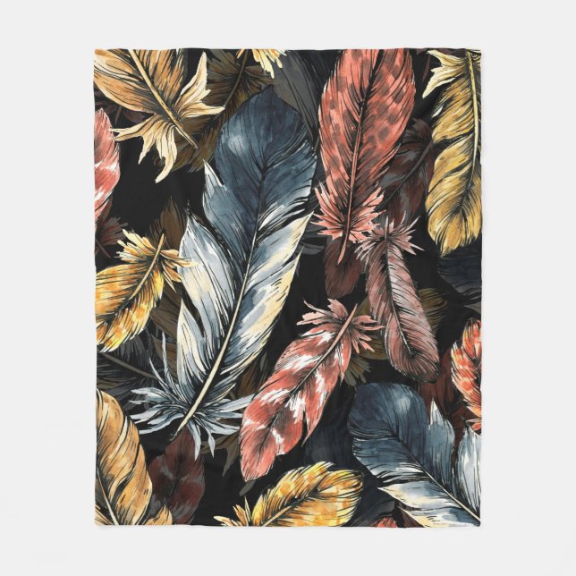 Seamless pattern of bird feathers.  fleece blanket (Front)