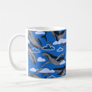 Seamless pattern of blue whales. Hand drawn vintag Coffee Mug