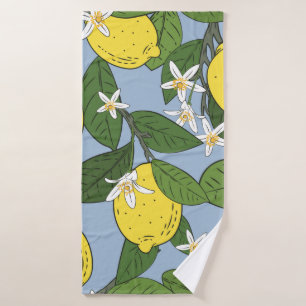 Seamless pattern of branches with lemons, green l bath towel