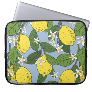 Seamless pattern of branches with lemons, green l laptop sleeve