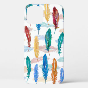 Seamless pattern of bright feathers painted in wat iPhone 12 case